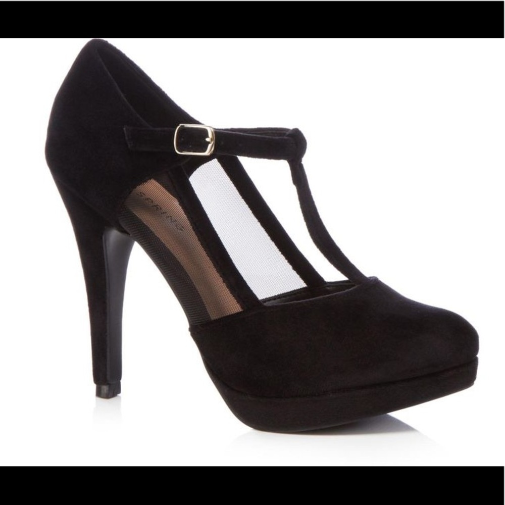 Call it Spring T-strap black mesh insert heels